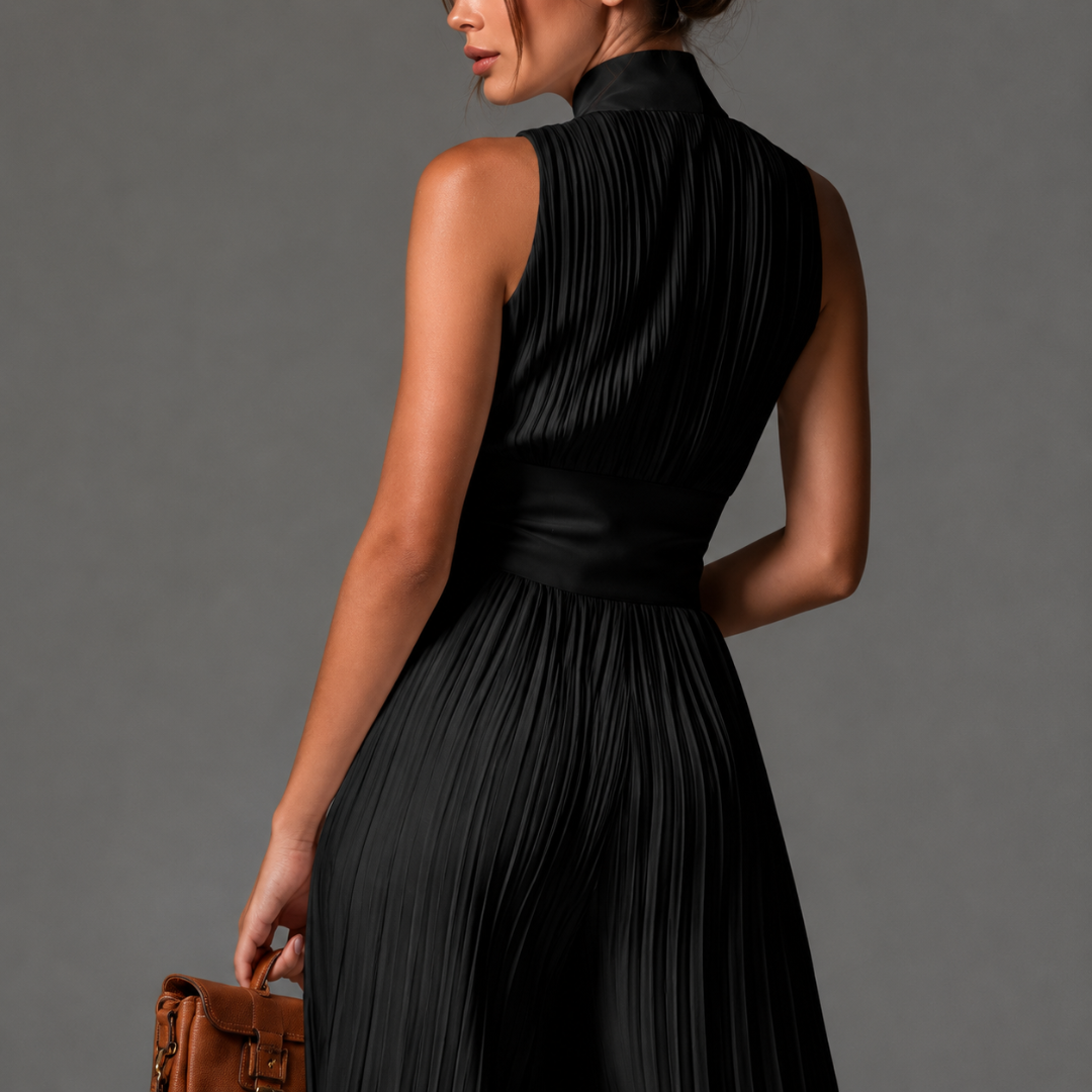 Yakira | Mono con cuello halter plisado y pernera ancha