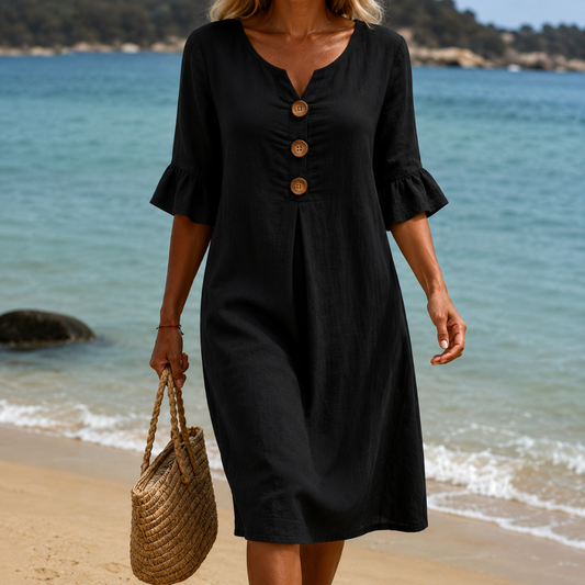 Vanesa™ | Vestido texturizado con mangas abullonadas y botones