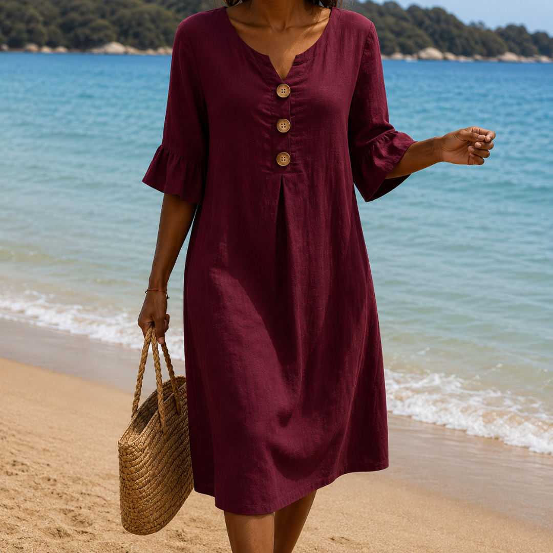 Vanesa™ | Vestido texturizado con mangas abullonadas y botones