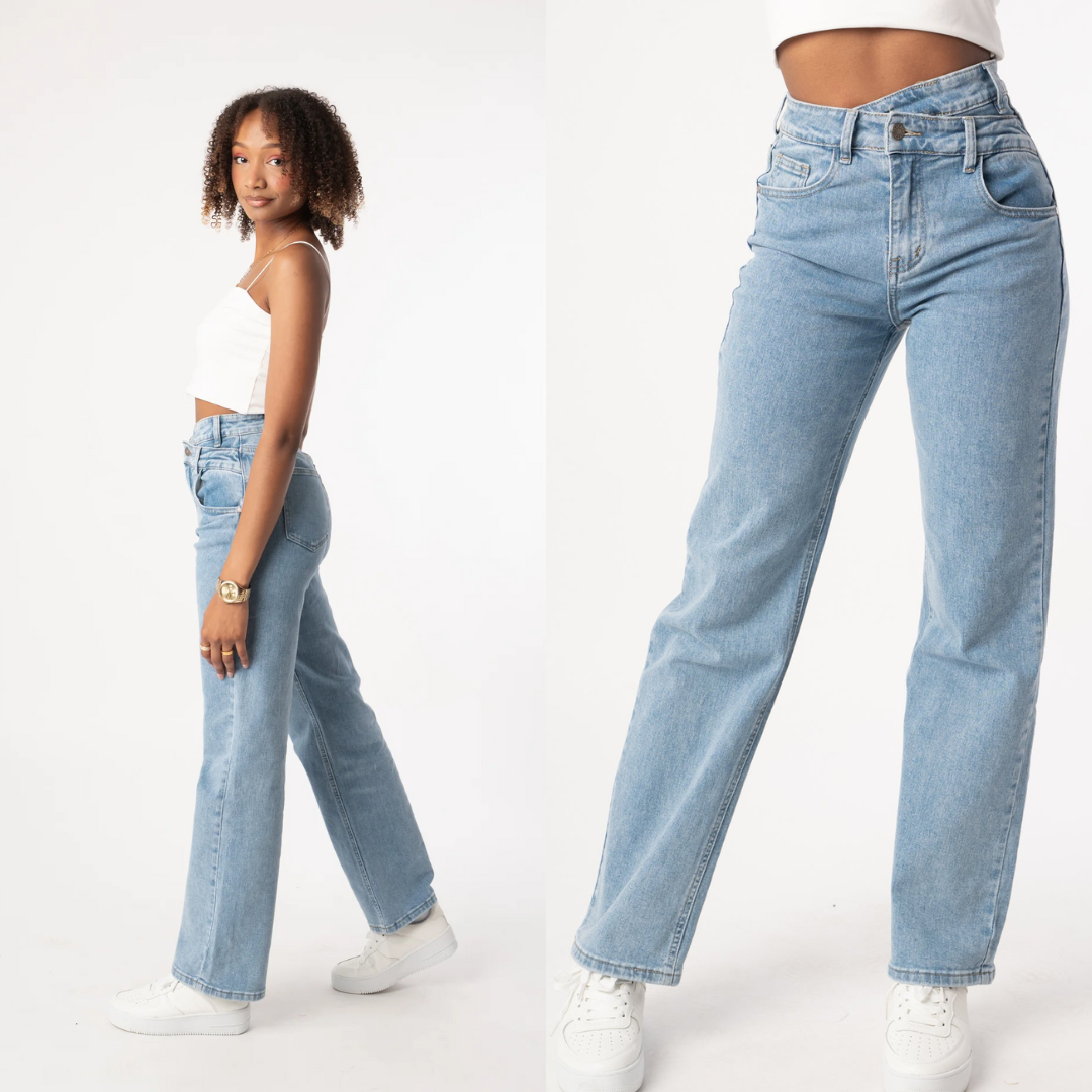 Marta | Vaqueros rectos asimétricos azul claro