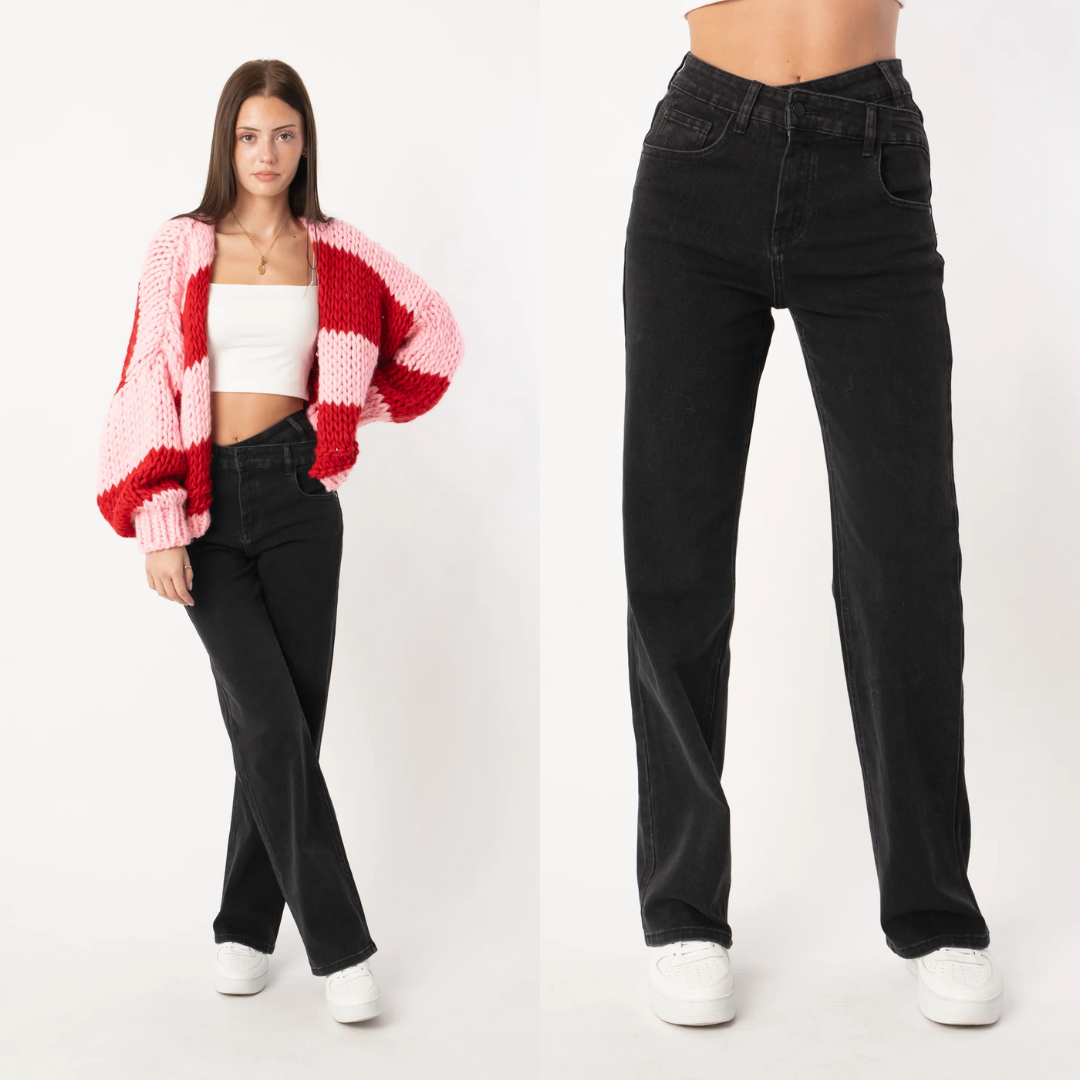 Marta | Vaqueros rectos asimétricos negro