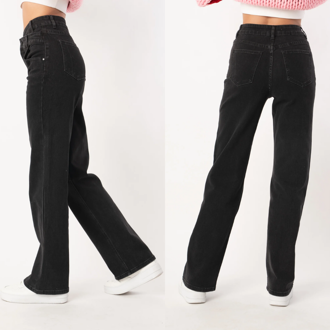 Marta | Vaqueros rectos asimétricos negro