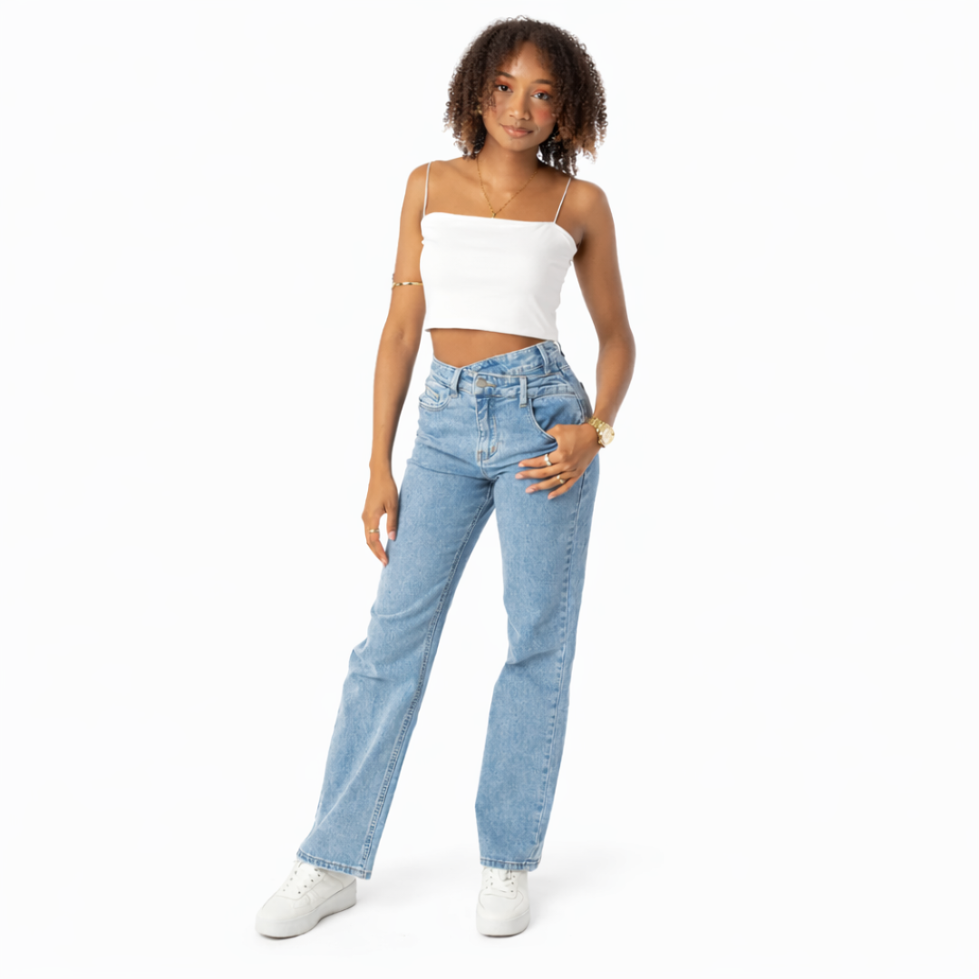 Marta | Vaqueros rectos asimétricos azul claro