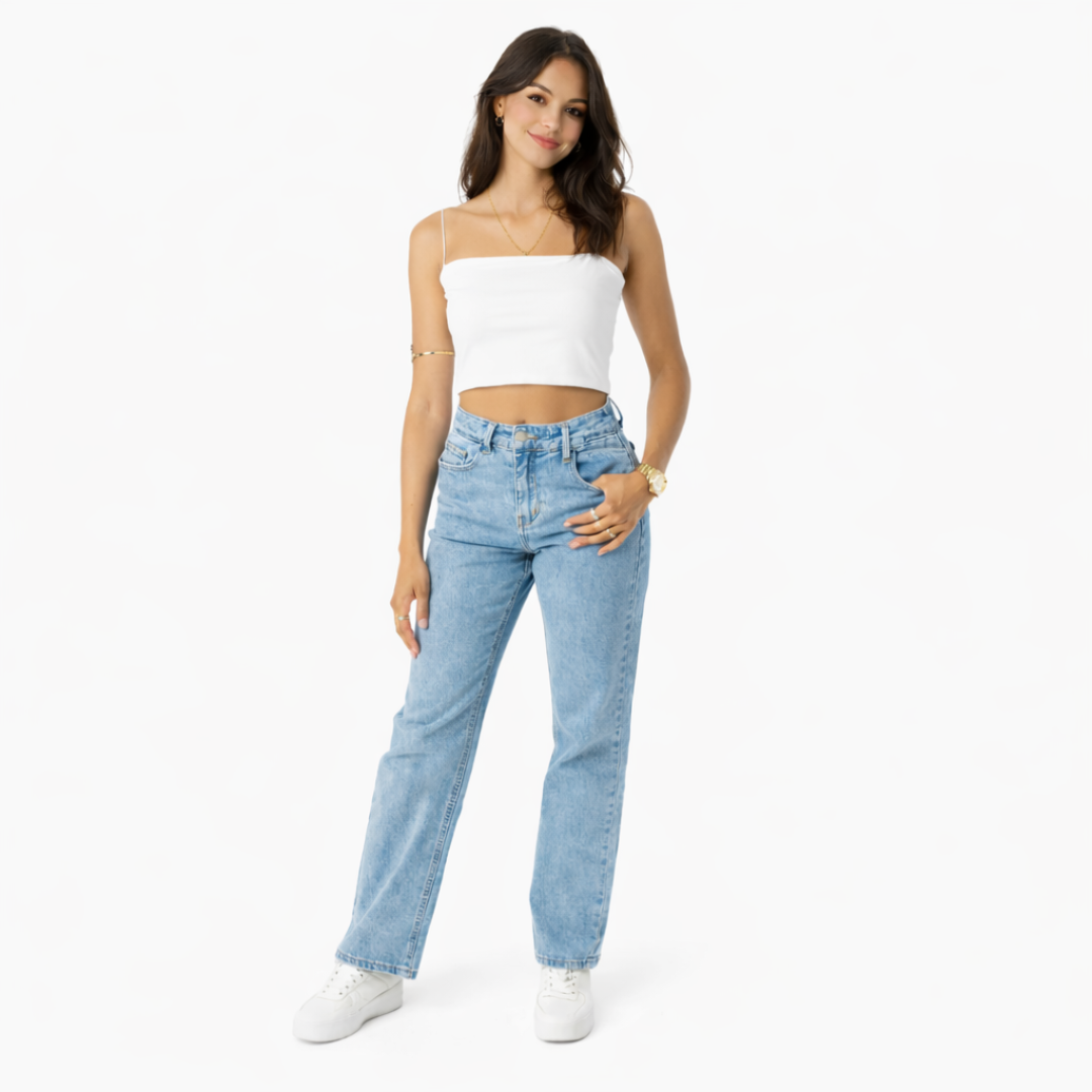 Marta | Vaqueros rectos asimétricos azul claro