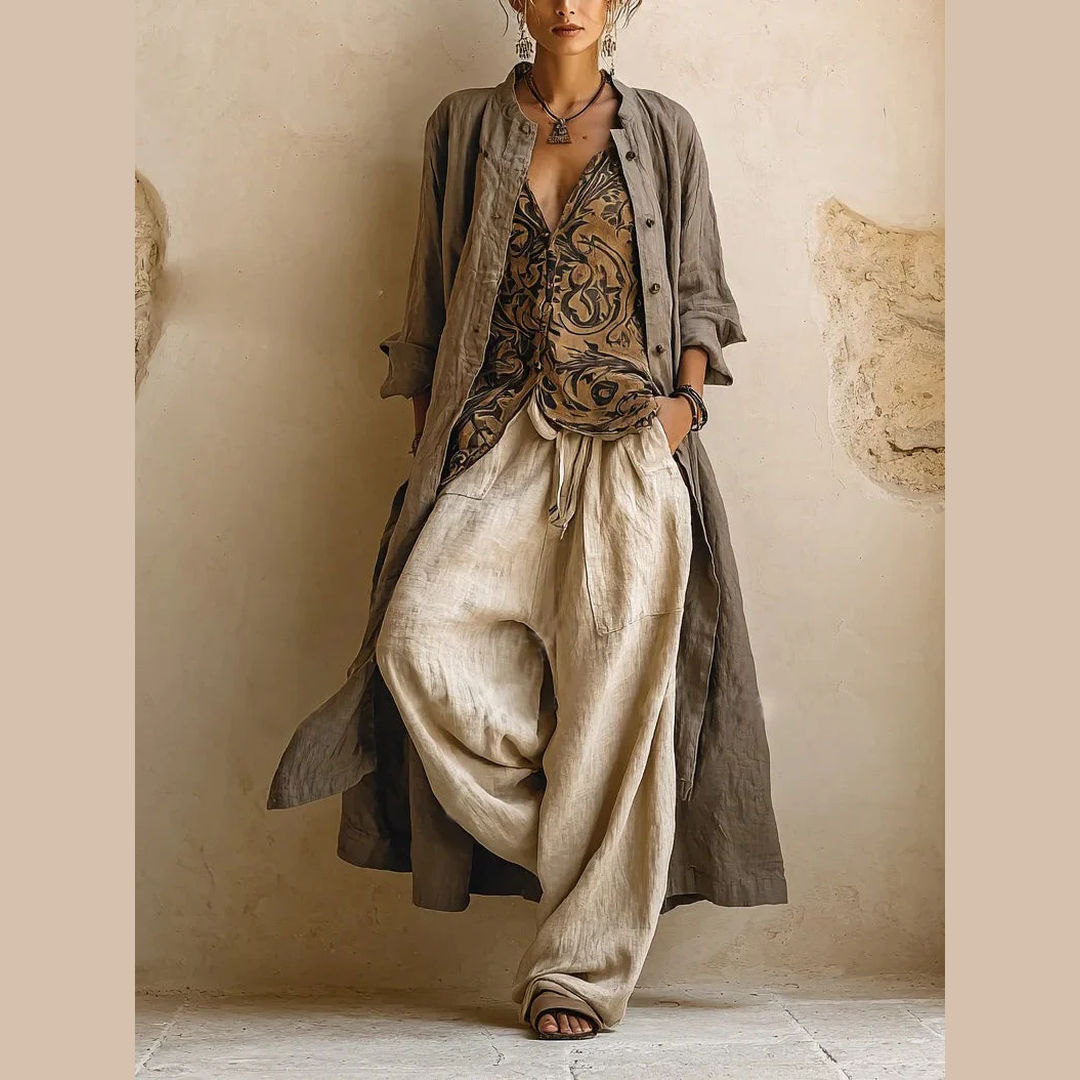 CONJUNTO DE LINO DE TRES PIEZAS PARA MUJER
