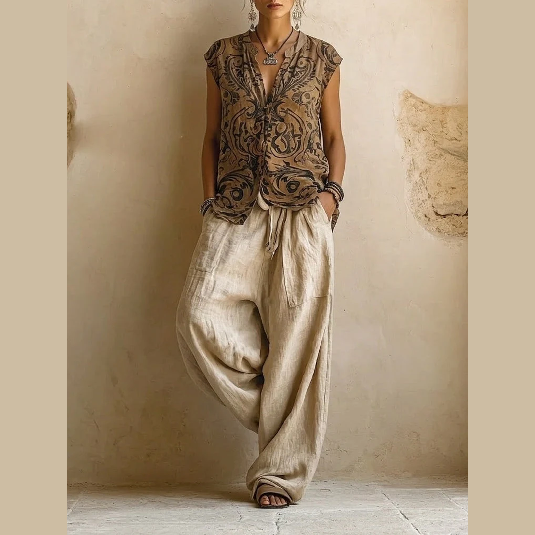 CONJUNTO DE LINO DE TRES PIEZAS PARA MUJER