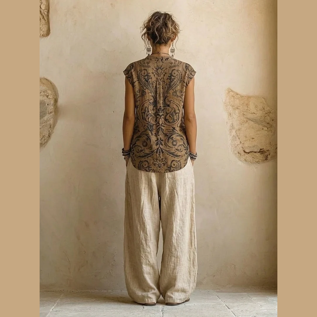 CONJUNTO DE LINO DE TRES PIEZAS PARA MUJER