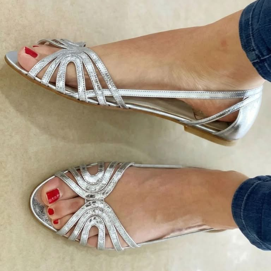 Zapatos de punta abierta con detalles reflectantes metálicos