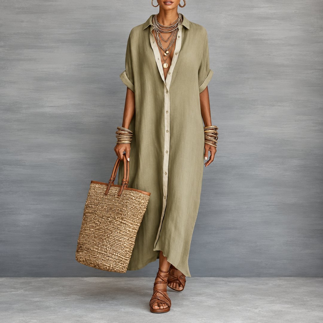 Manelle | Vestido largo minimalista verde oliva