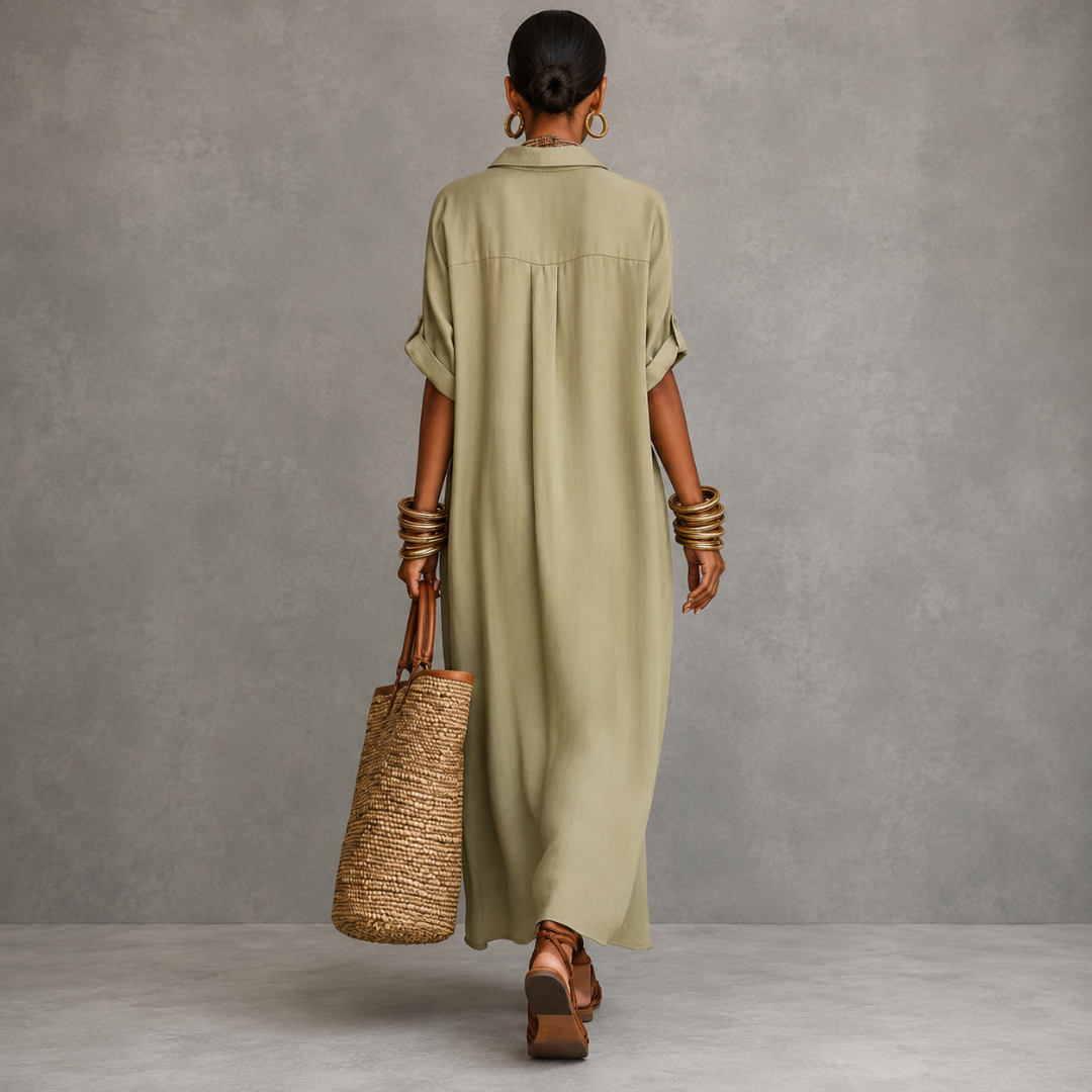 Manelle | Vestido largo minimalista verde oliva