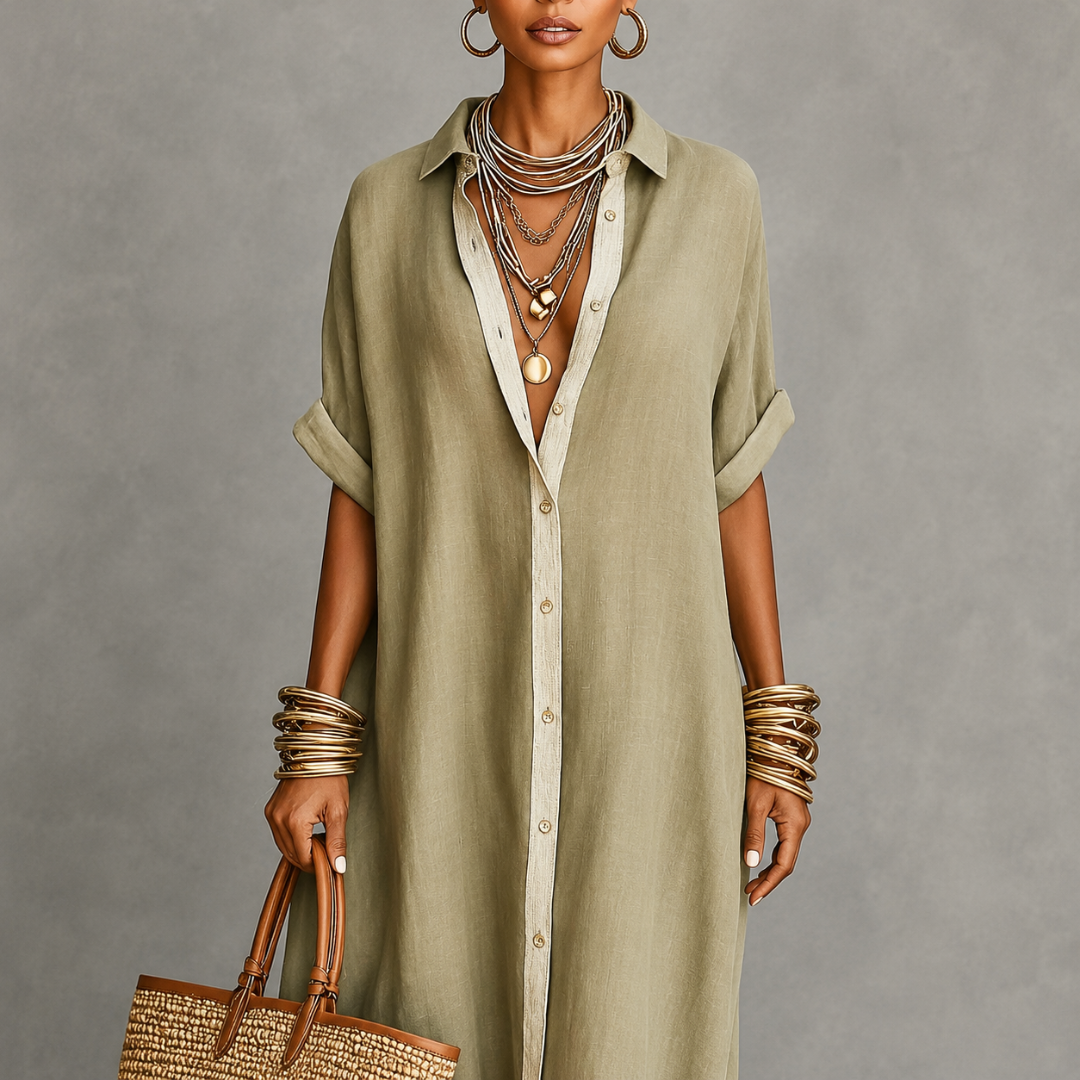 Manelle | Vestido largo minimalista verde oliva