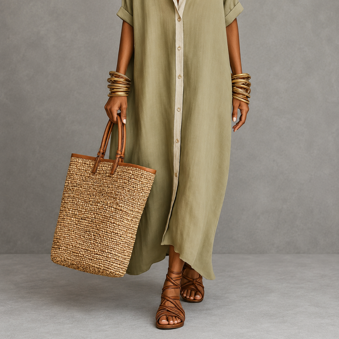 Manelle | Vestido largo minimalista verde oliva