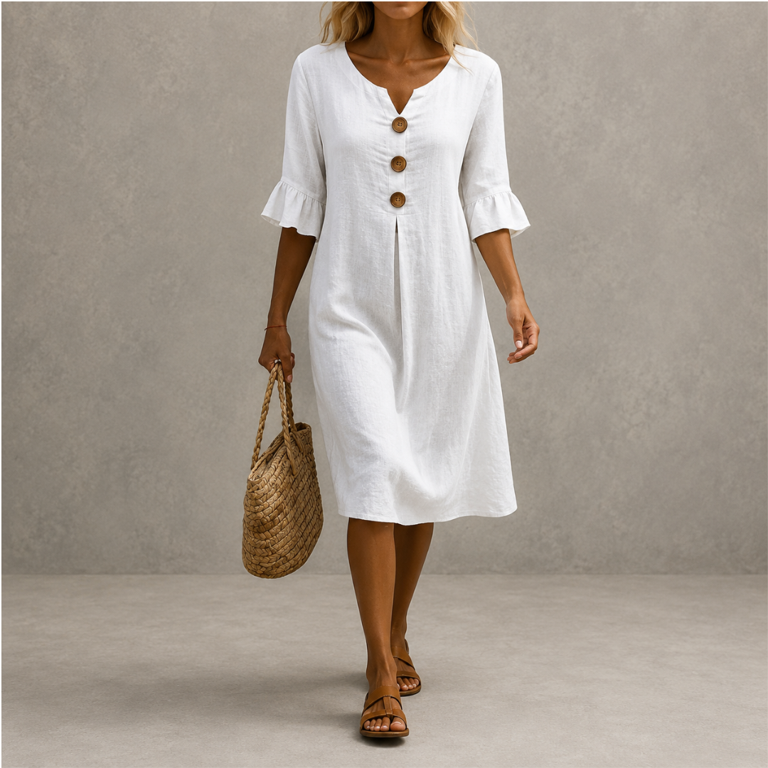 Vanesa™ | Vestido texturizado con mangas abullonadas y botones