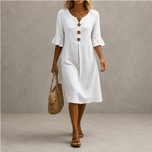 Vanesa™ | Vestido texturizado con mangas abullonadas y botones