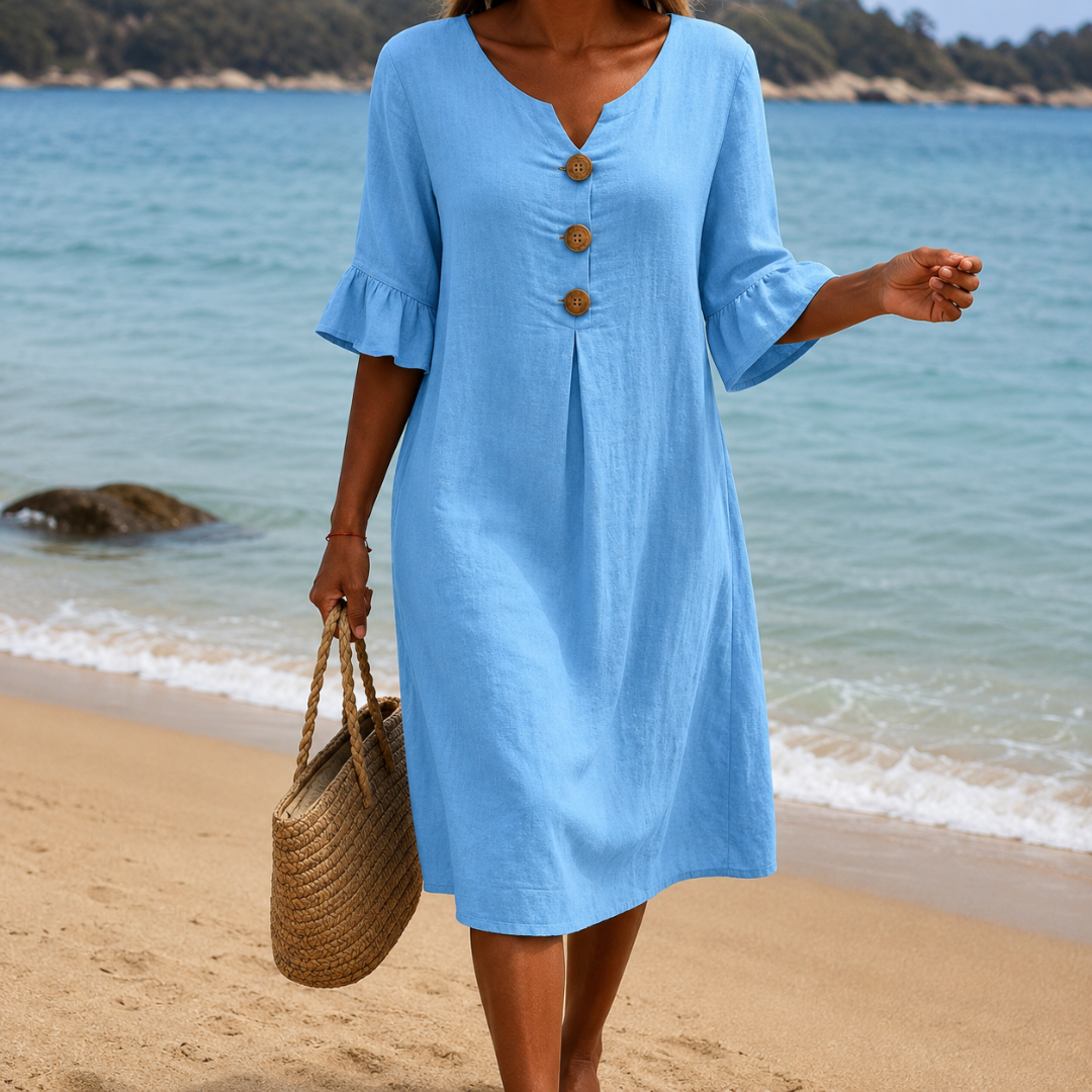Vanesa™ | Vestido texturizado con mangas abullonadas y botones