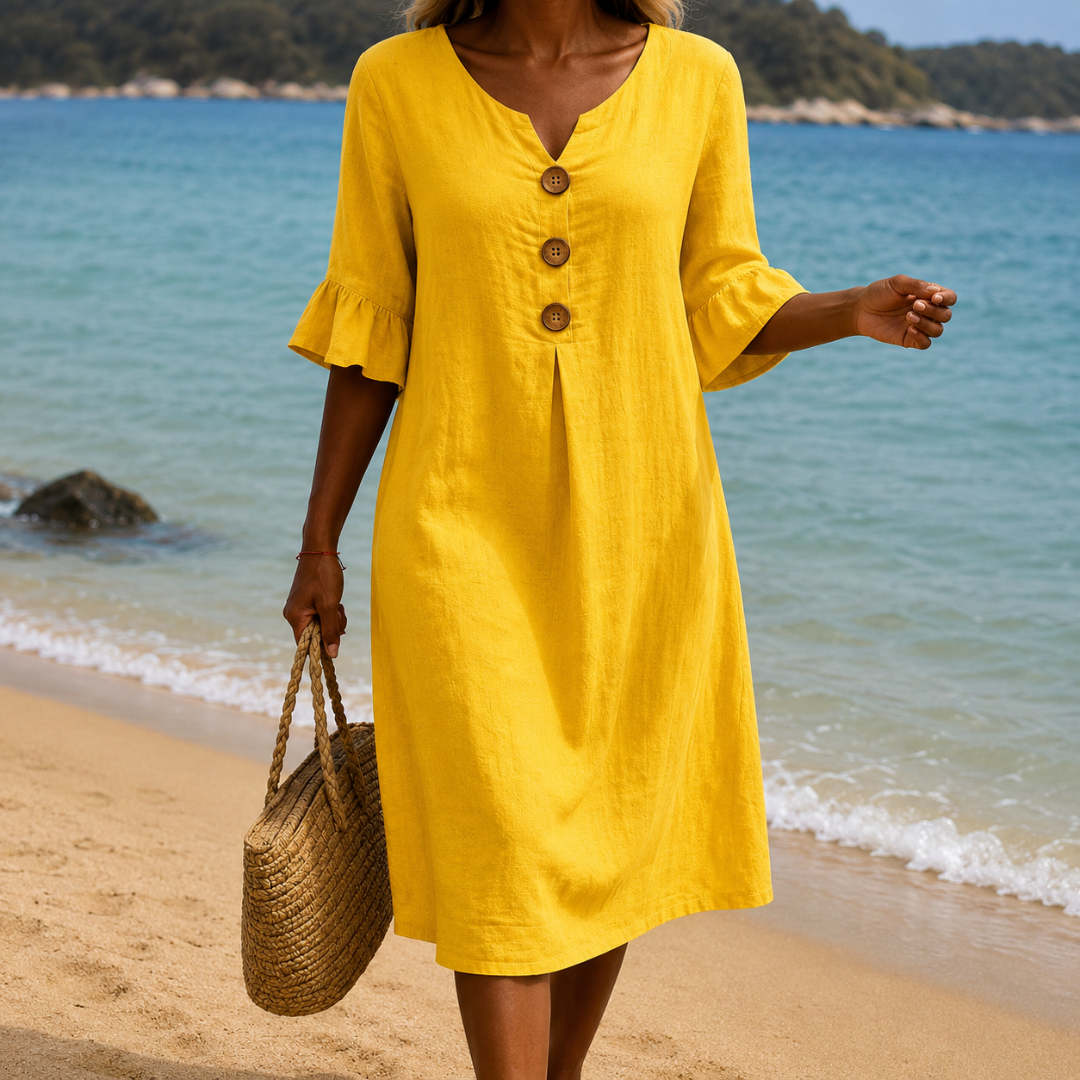 Vanesa™ | Vestido texturizado con mangas abullonadas y botones