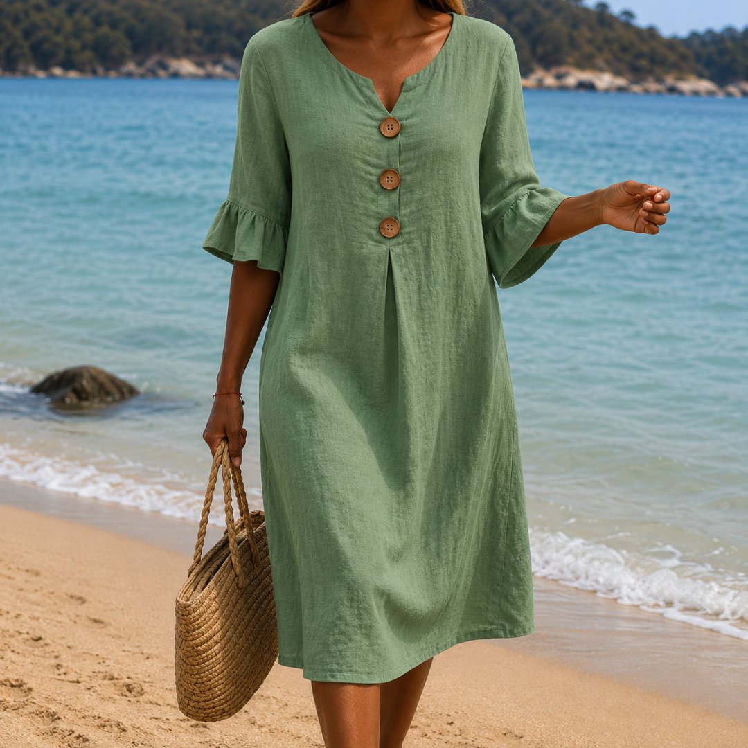 Vanesa™ | Vestido texturizado con mangas abullonadas y botones