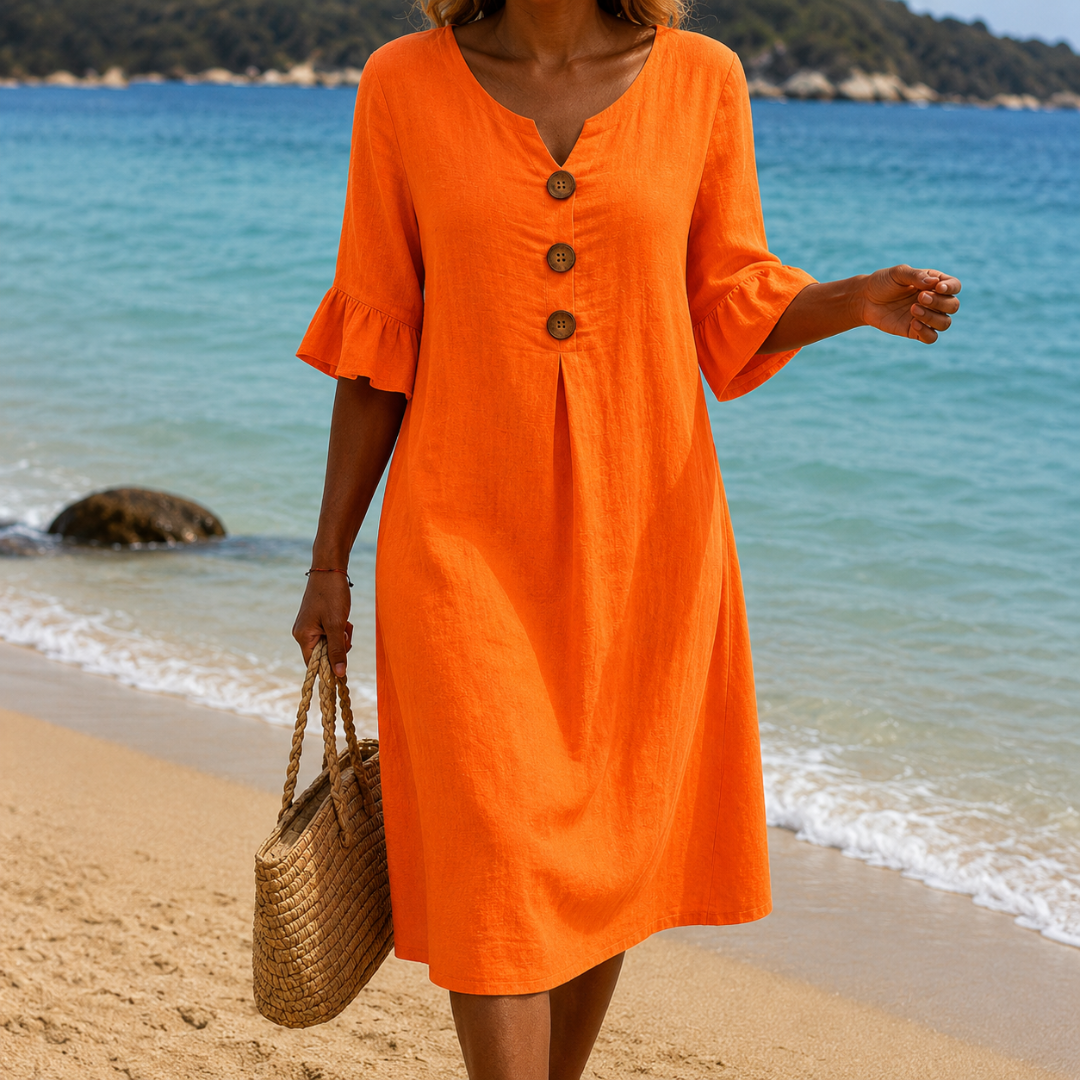 Vanesa™ | Vestido texturizado con mangas abullonadas y botones