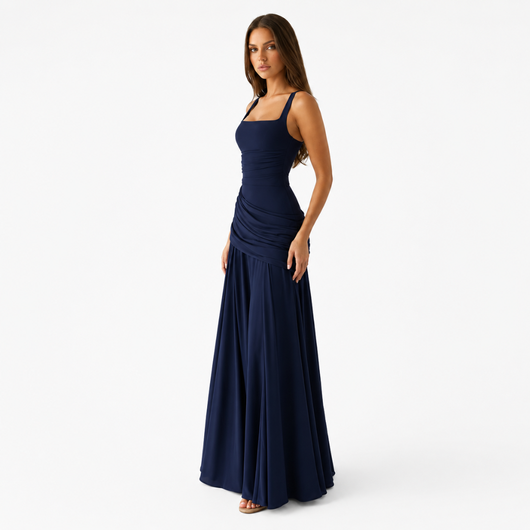 ENIE | Vestido largo con escote cuadrado fruncido