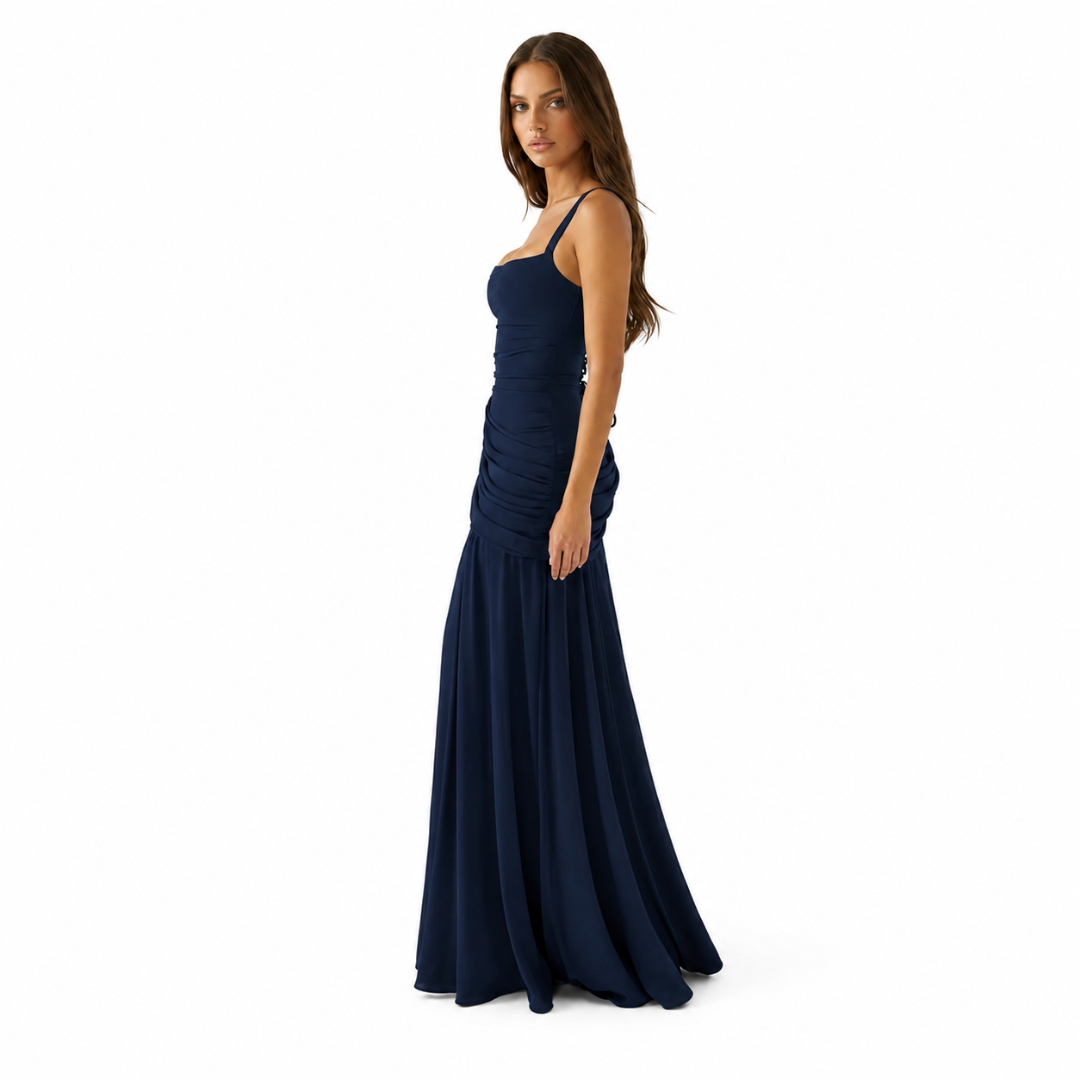 ENIE | Vestido largo con escote cuadrado fruncido