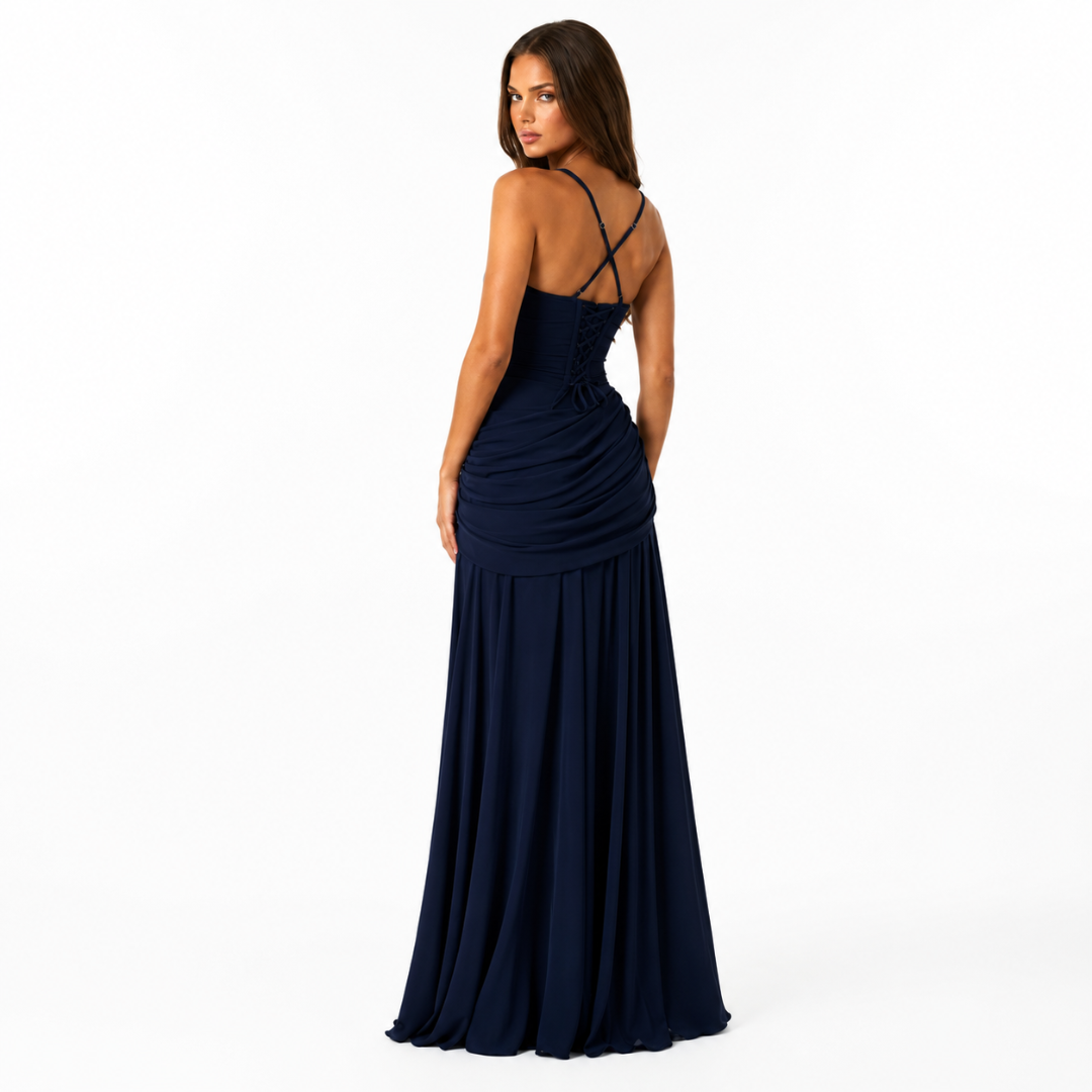 ENIE | Vestido largo con escote cuadrado fruncido
