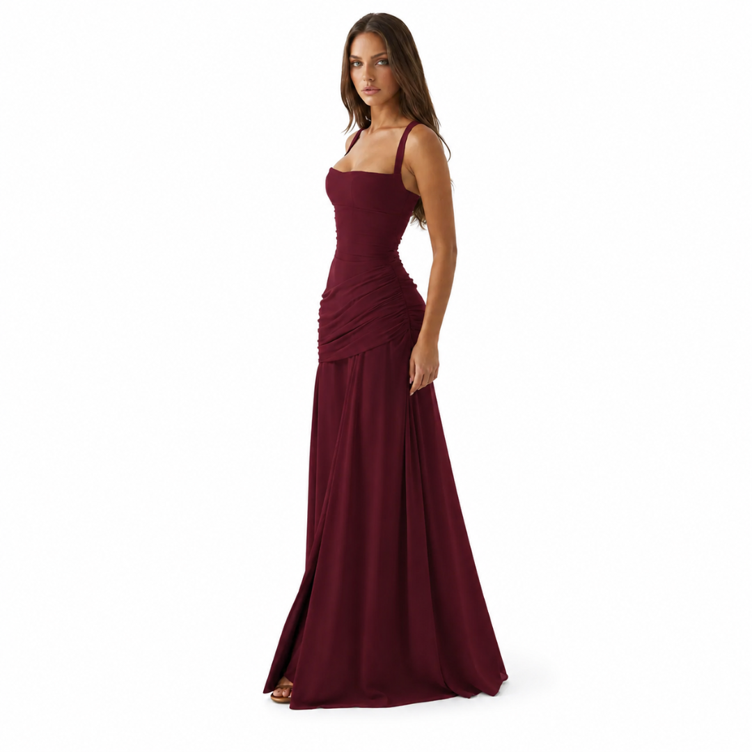 ENIE | Vestido largo con escote cuadrado fruncido