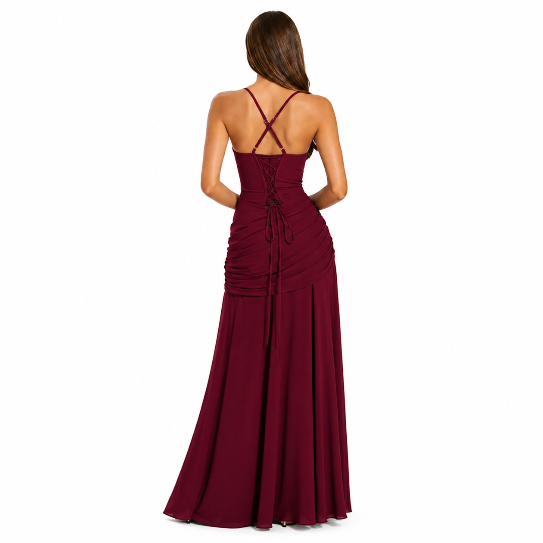 ENIE | Vestido largo con escote cuadrado fruncido