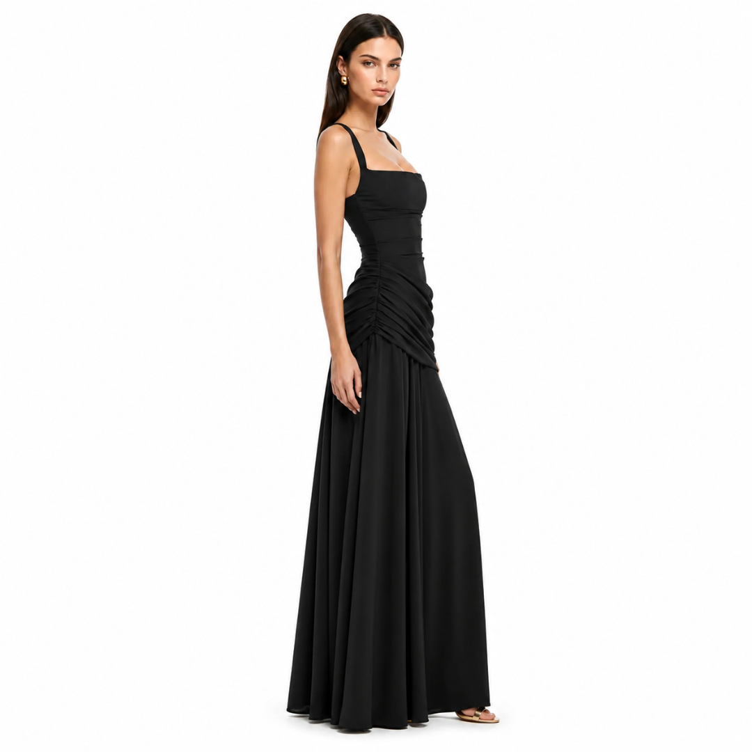 ENIE | Vestido largo con escote cuadrado fruncido