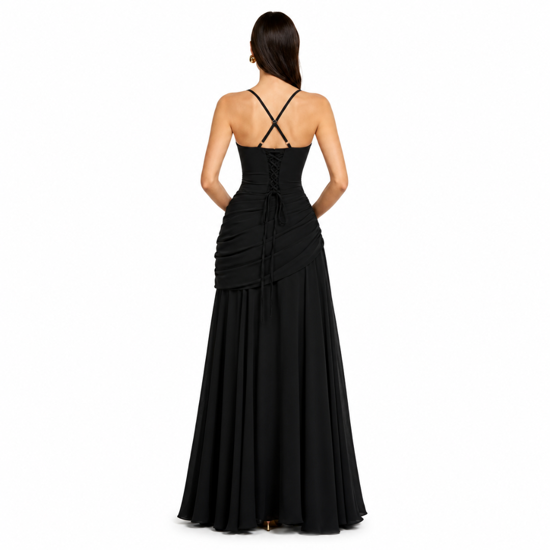 ENIE | Vestido largo con escote cuadrado fruncido