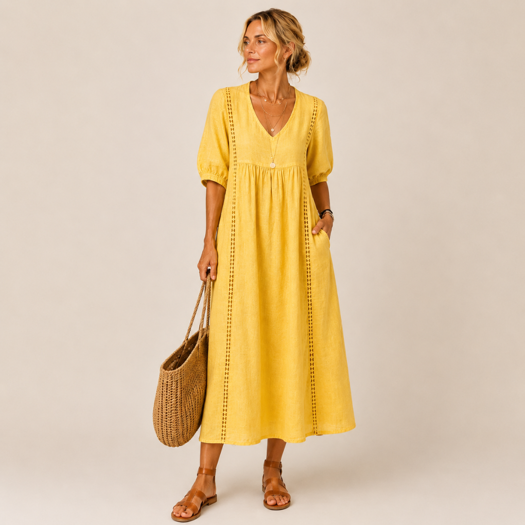 Soline – Vestido midi de verano en lino y algodón.