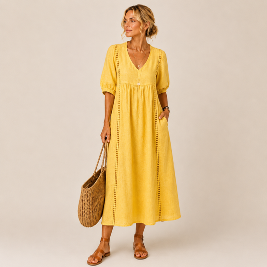 Soline – Vestido midi de verano en lino y algodón.