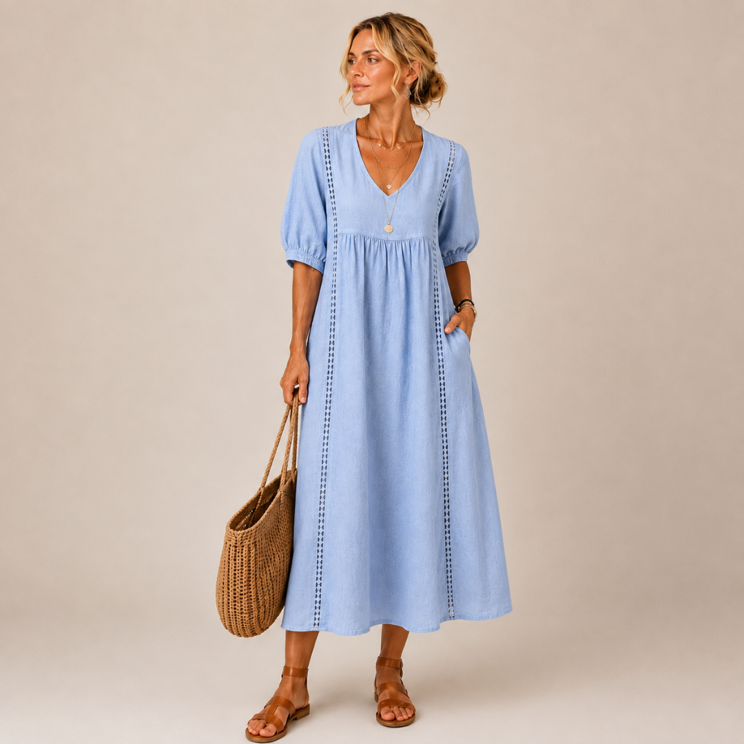Soline – Vestido midi de verano en lino y algodón.