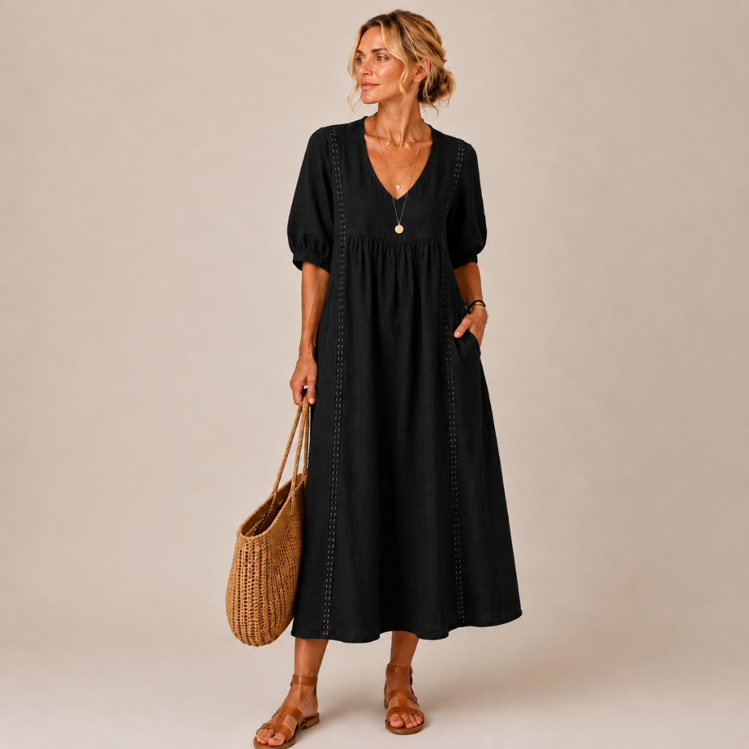 Soline – Vestido midi de verano en lino y algodón.