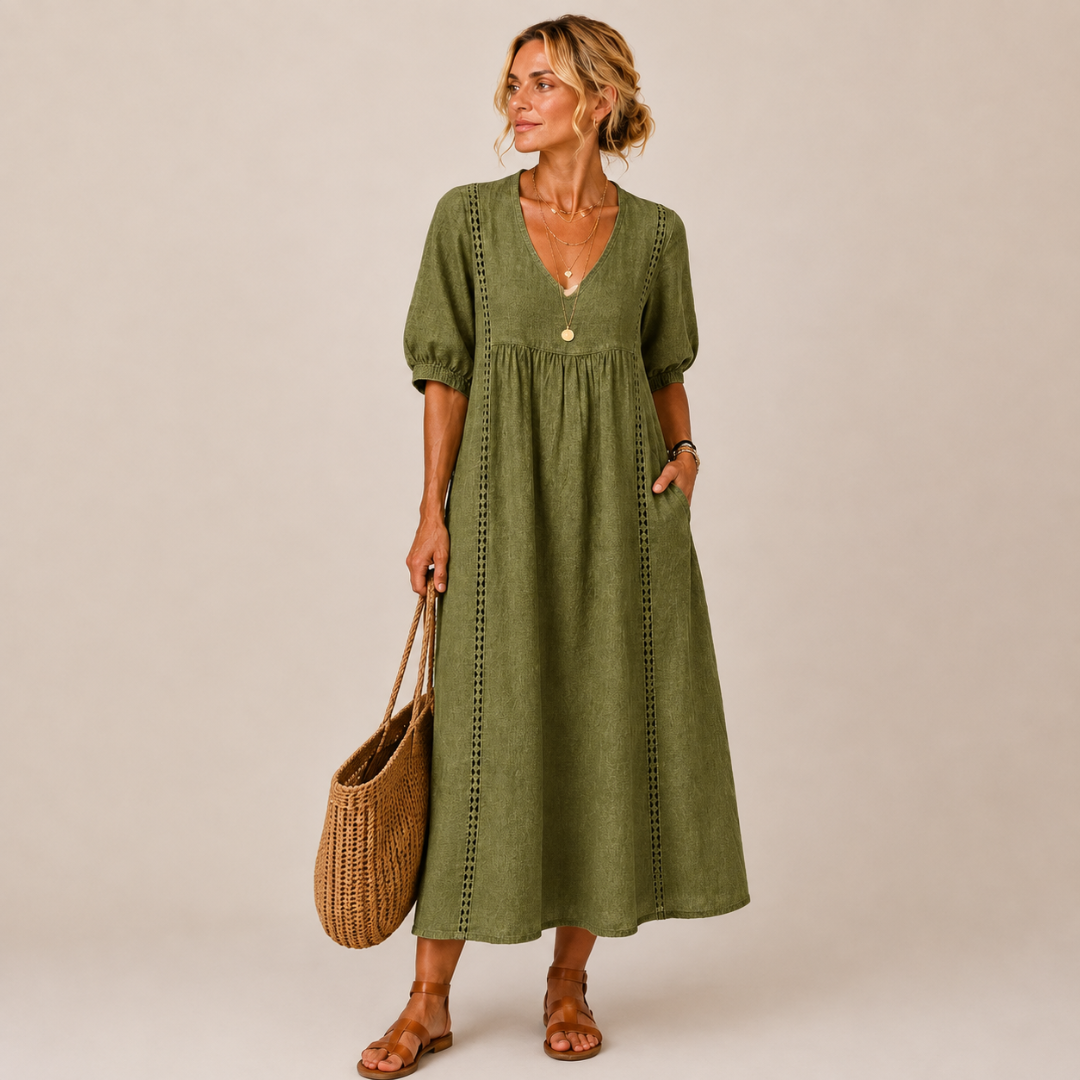Soline – Vestido midi de verano en lino y algodón.
