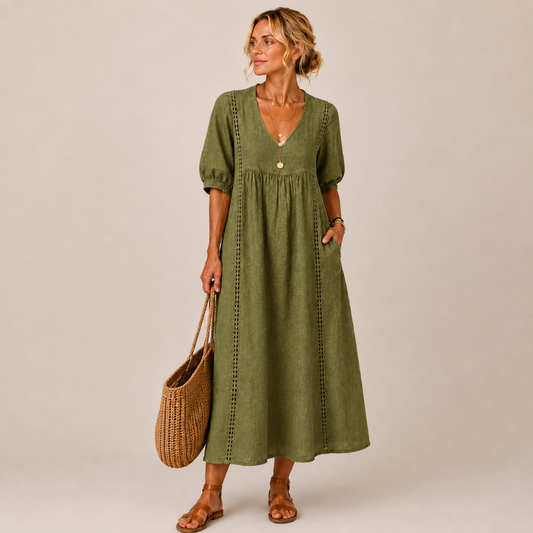 Soline – Vestido midi de verano en lino y algodón.