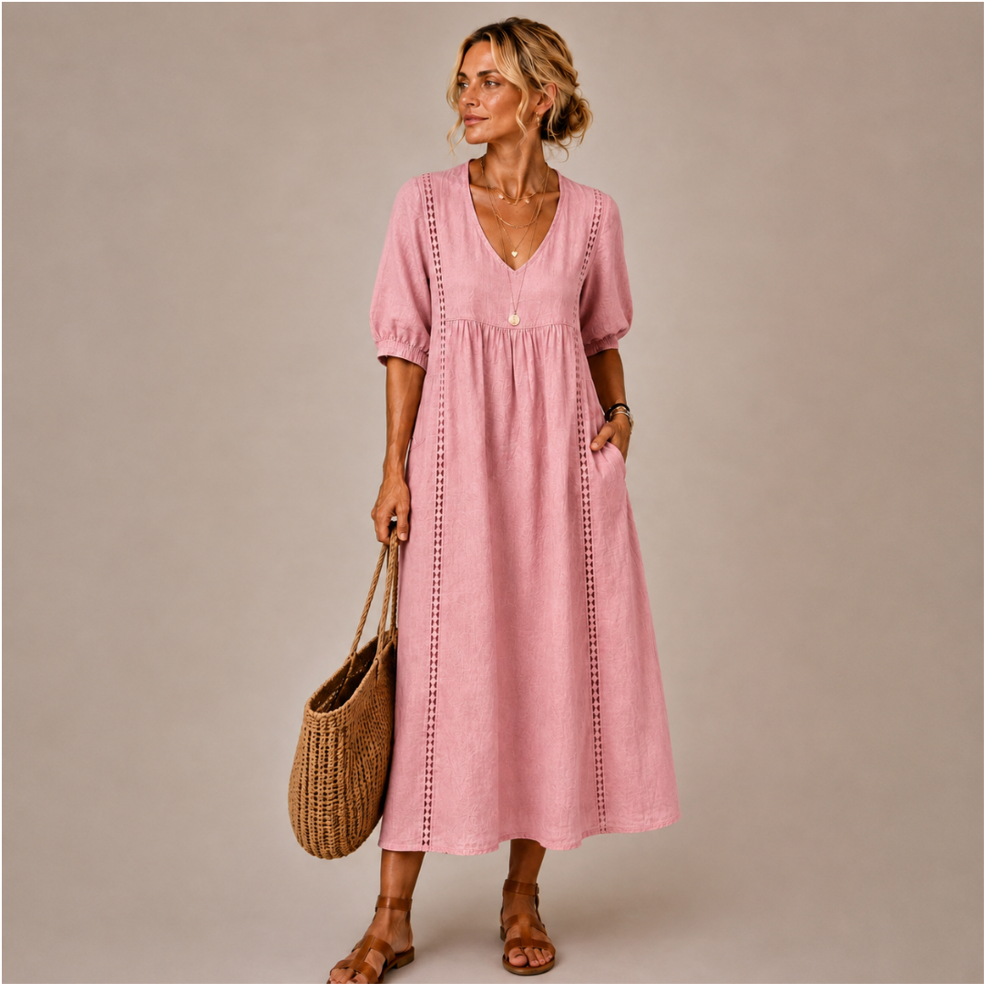 Soline – Vestido midi de verano en lino y algodón.