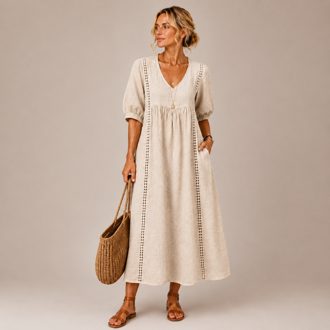 Soline – Vestido midi de verano en lino y algodón.