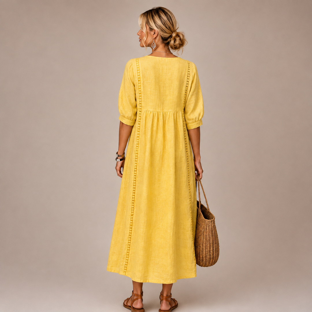Soline – Vestido midi de verano en lino y algodón.