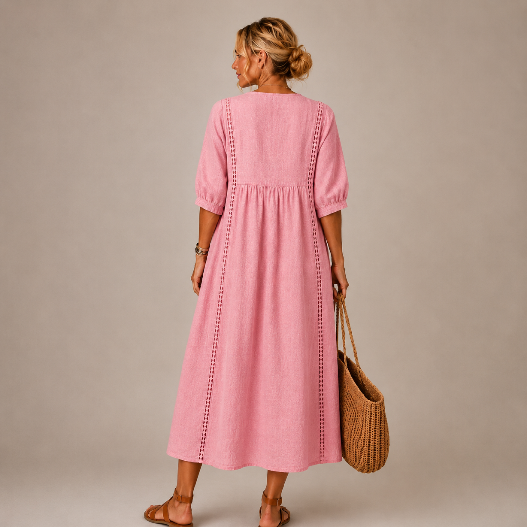 Soline – Vestido midi de verano en lino y algodón.